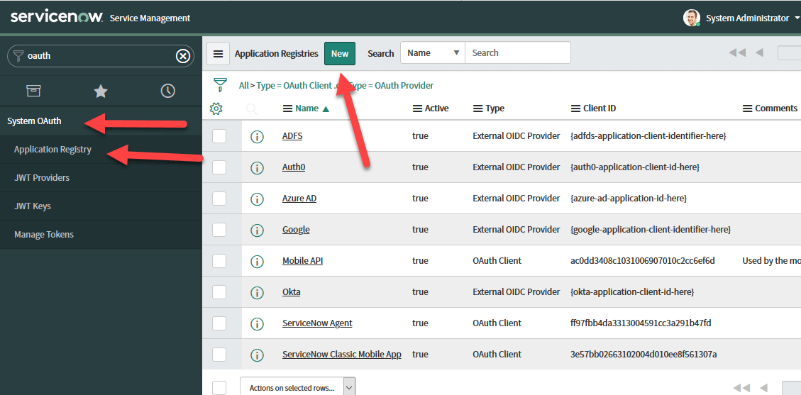Create a ServiceNow API Client ID and Client Secret for the SCOM